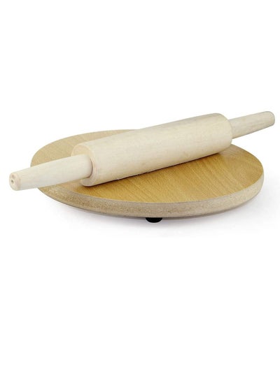 اشتري Wooden Chaklabin with Rolling Pin/Rigag Maker/Chakla Wooden Roti Maker/Pizza Maker/Chapati Flatbread Tortilla Maker with Rolling Pin, 12" في الامارات