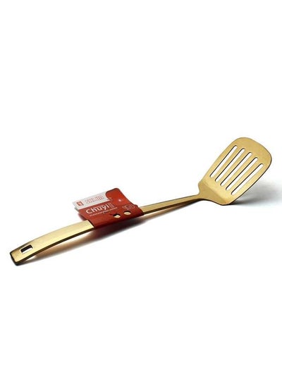 Buy 1 Piece Stainless Steel Gold Slotted Turner Spoon 14 Inch in UAE