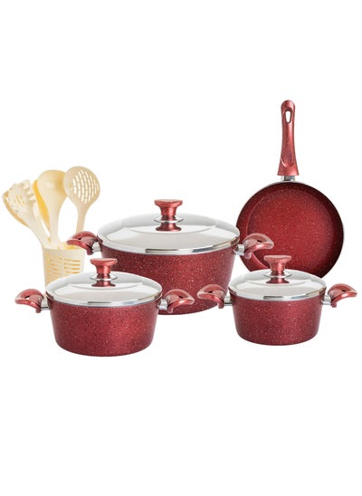 Buy Granite Cookware Set 13 Pieces red color in Saudi Arabia