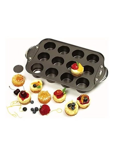 Buy 12-Slot Nonstick Mini Cheesecake Pan With Handles Black 9inch in Saudi Arabia