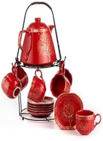 Buy Lotus Porcelain Marbel Cocoa 14-Piece Set, Multicolor in Egypt