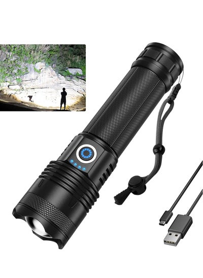 Buy Rechargeable Flashlights High Lumens Flash Light, 900000 Lumens Super Bright Led Flashlight, 5 Modes Brightest Flashlight, 12H Running Time for Outdoor, Flashlights for Home,Camping, IPX6 Waterproof in Saudi Arabia