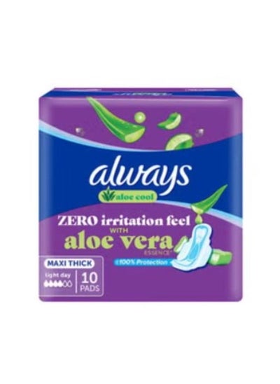 Buy Always Cool & Dry Aloe Vera Freshness Maxi Thick Large Pads with Wings 10 per pack in UAE