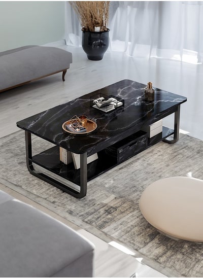 Buy Coffee Table Double Deck With Lockers Drawer Sofa Table Black in UAE