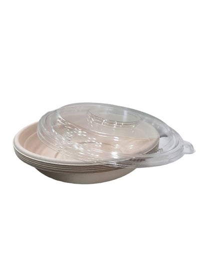 Buy Bagasse Round Bowl 24 Ounce With Lid Restaurant Carryout Lunch Meal Takeout Storage Food Service 12 Pieces in UAE