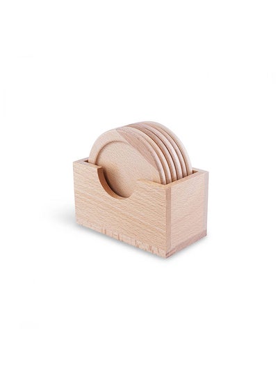 اشتري 6-Piece | Lysander Coaster Set |Natural|Wooden Material |With Holder | D10cm في الامارات