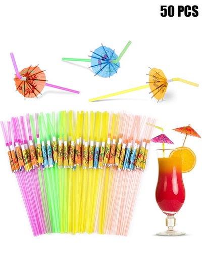 Buy Hawaiian Party Straws, Umbrella Drinking Straws 50Pcs, Multicolored Tropical Fancy Mini Paper Umbrella DrinkDisposable Bendable Drinking Straws for Island Themed Party, Kitchen Supplies, Restaurants in UAE