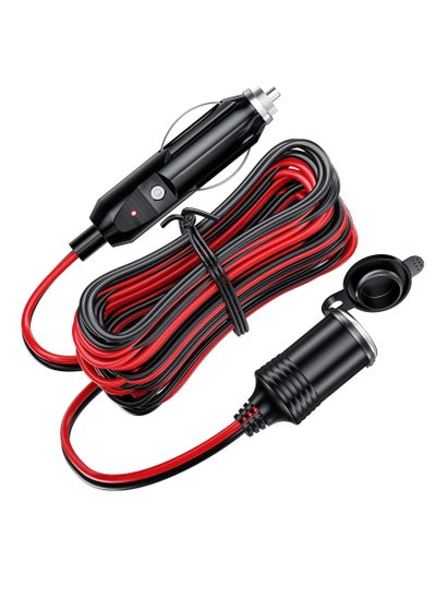 اشتري 13FT Cigarette Lighter Extension Cord, 12V 24V Cigarette Lighter Plug to Socket 16AWG Heavy Duty Extension Cable with 15A Fuse and LED Indicator Car Cigarette Lighter Aux Socket Plug Connector في الامارات