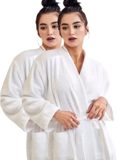 Buy 2 Pieces Lightweight Cotton Summer Unisex Terry Spa Bathrobe Free Size in UAE