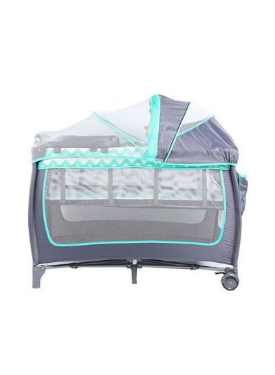 Buy Bedroom Multifunctional Foldable Cot With Mosquito Net,Toys and Nappy Table Crib for Bedroom(Green/Grey) in Saudi Arabia