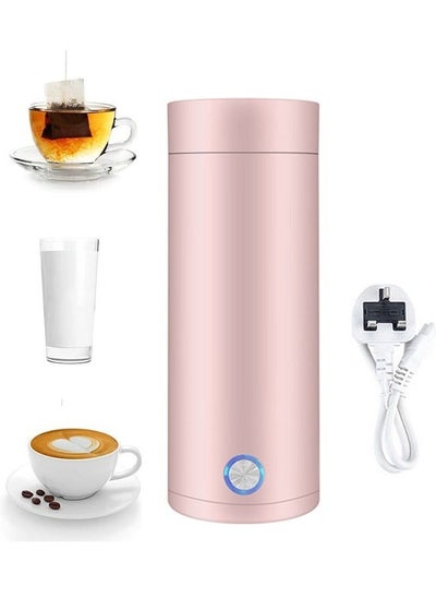 Buy Portable Electric Kettle 400ml Travel Tea Kettle with Non stick Coating Double Wall Water Boiler Bottle Insulated Coffee Thermos Mug Fast Boil and Auto Shut Off Hot Water Heater (Pink) in Saudi Arabia