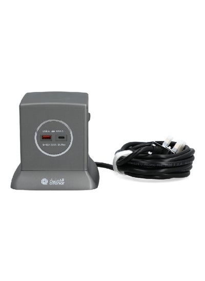 Buy 3-Socket 2-USB Power Extension Tower Grey 3 m CE033M2AC18-CH214 in Saudi Arabia