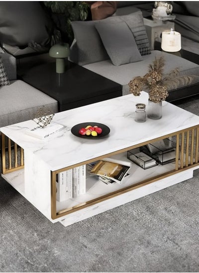 Buy Coffee Table Sofa Tables Centre Table with Storage Shelf and Metal Frame for Home Living Room White in Saudi Arabia