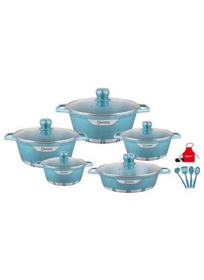 Buy Dessini 17Pcs Non Stick  Granite Cookware Set / 20,24,28,32Cm Casserole, 28Cm Shallow Casserole, 7Pcs Cooking Tools / Healthy 100% Pfoa Free / Oven Safe in UAE