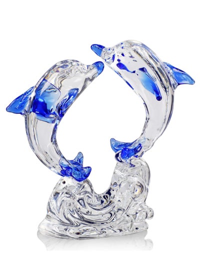 Buy SYOSI Double Crystal Glass Dolphins Figurines Collectibles, Sea Animal Sculpture Statue, Home Desk Decoration Ornaments (Silver) in Saudi Arabia