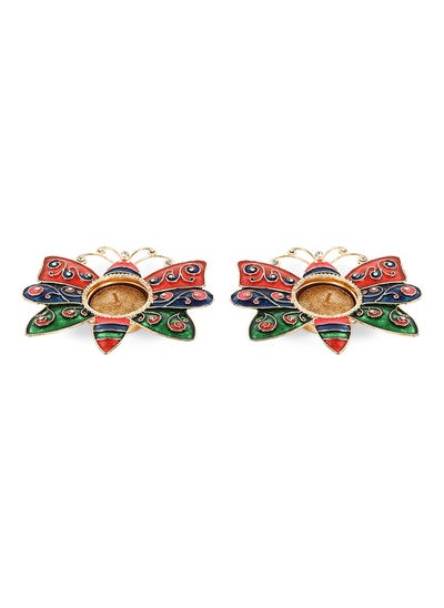 Buy 2-Piece Butterfly Decorative Metal Diya Set with Gold Tealight Candles, Multicolour in UAE