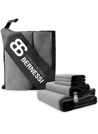 اشتري BERNESSI 5 Pack Microfiber Gym Towel Set for Men Women Fast Drying, Absorbent Sweat Quick Dry Micro Fiber Sport Towels Super Soft for Home Fitness Exercises Yoga Swimming Bath Camping Beach Сolor Grey في الامارات