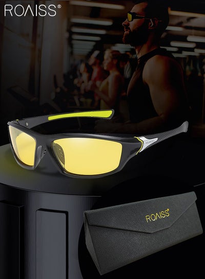 Buy Polarized Night Vision Sports Glasses for Men Women, UV400 Protection Driving Glasses with PC Frame and Yellow Lens, Goggles for Baseball Running Fishing Golf in Saudi Arabia