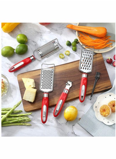 Buy Versatile Stainless Steel Grater Set Perfect for Cheese Vegetables Ginger Garlic and More Dishwasher Safe 5 Piece Red Set in UAE