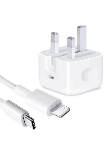 اشتري iPhone USB C Charger Plug ＆  Type C Lightning Cable【Apple MFi Certified】20W USB C PD3.0 Fast Wall Charger Compatible with iPhone 13/13 Mini/13 Pro Max/12/SE 2020/11, iPad ,Galaxy S21,Pixel 5 etc في الامارات