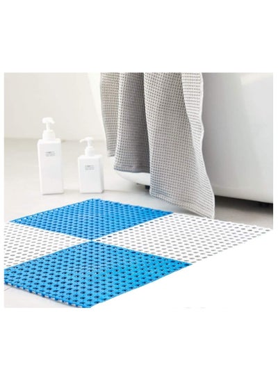 Buy 4 Pcs Bath Mat Non Slip Shower Mat Bathroom Mats Bathroom Rugs Interlocking Soft Floor Mats PVC Floor Mat with Drain Holes for Home Kitchen Bathroom Shower Pool Balcony (2 Blue+2 White) in UAE