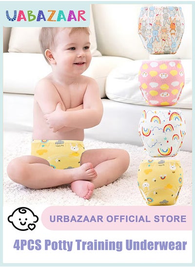 Buy Boys and Girls Toilet Training Underwear, 4 Pack Toddler Absorbent Training Pants with Printed Reusable Cotton Potty Training Pants for 12-18kg Kids (2-4 Years) in UAE