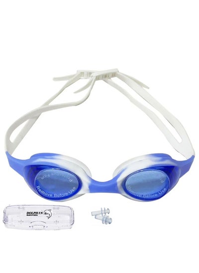 Buy G-168 Anti-Fog Kids Swim Goggles With Box & Ear Plugs, Blue/White in Egypt