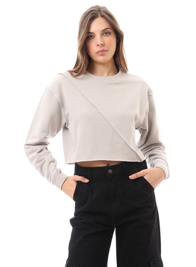 Buy Solid Light Grey Sweatshirt with Cuffed Sleeves in Egypt