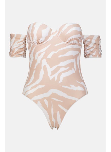 اشتري Women Non Padded Animal Print Underwire One Piece, Lightly Brown/White في الامارات