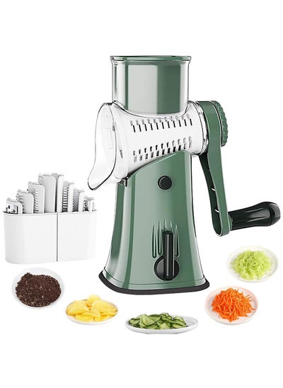 Buy 5 in 1 Rotary Cheese Grater with Handle [5 Interchangeable Stainless Steel Blades] Cheese Shredder Food Vegetable Grader Hand Crank Grater for Kitchen Gift with Bonus Storage Box for Blades(Green) in Saudi Arabia