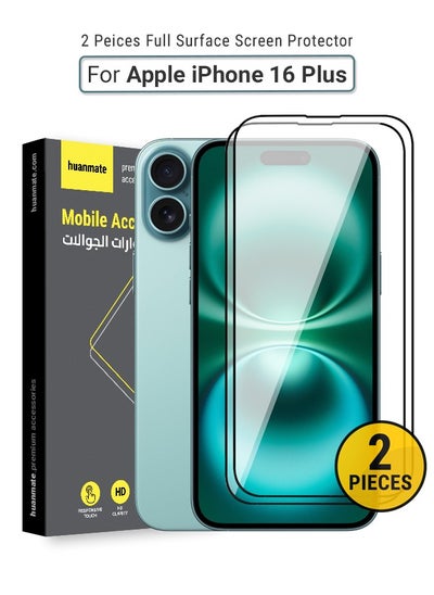 Buy 2 Pieces Apple iPhone 16 Plus Screen Protector – Premium Edge to Edge Tempered Glass, High Transparency, Delicate Touch, Anti-Explosion, Smooth Arc Edges, Easy Installation in Saudi Arabia