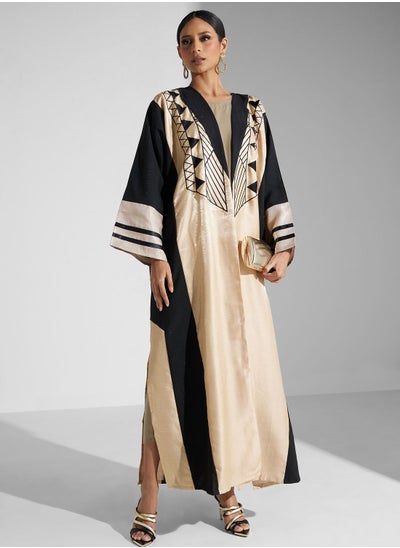 Buy Gemetric Trim Abaya With Sheila in Saudi Arabia