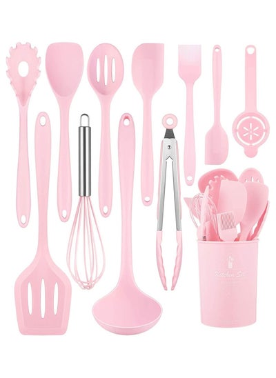 Buy Silicone Cookware Set, 12 Piece Kitchen Utensil Set, Non-Stick Heat Resistant Silicone, Cookware with Stainless Steel Handles, BPA Free, Non-Toxic (Pink) in Saudi Arabia