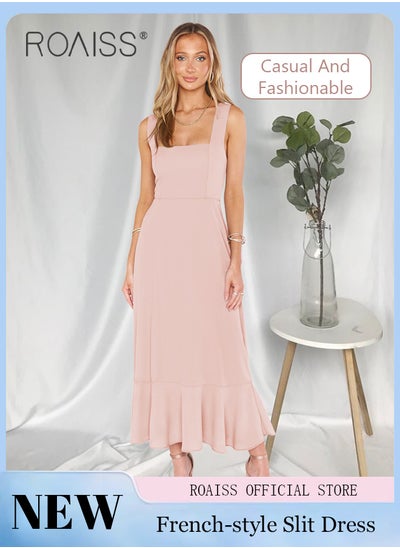 Buy Elegant French Chic High End Dress Fashionable Slit Maxi Dress Elegant and Stylish Commuter Dress Women's Fashion Apparel in Saudi Arabia