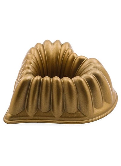 اشتري Cake Mold Love bundt pan - Extra Thick Aluminium Cake Mold - Non-Stick Cake Pan Oven Safe - Oven Pan Gold (Size: 28CMx27CMx10CM) في الامارات