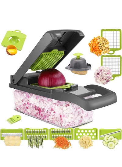 اشتري Vegetable Chopper - Time-and Labor-Saving Food Chopper - Pro Onion Chopper Vegetable Cutter and Dicers  12 in 1 Multifunctional Veggie Chopper Container for Salad Potato Carrot Garlic في الامارات