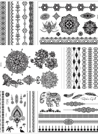 Buy Temporary Tattoo for women,6 sheet of Black Tattoo Stickers for Women, Girls ,Kits gift,  Lady body,Party DIY present and Festival gift in UAE