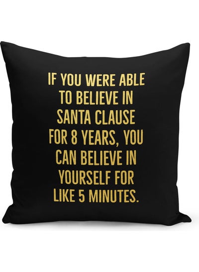 Buy Santa Clause Quote Printed Decorative Pillow Black/Gold 40x40cm in UAE