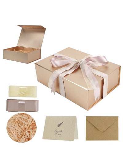 اشتري Rose Gold Luxury Gift Boxes With Lids Bridesmaid Proposal Box Collapsible 11 X 7.8 X 3.5 In Magnetic Closure Collapsible Gift Boxes For Presents With Cardribbonshredded Paper Filler1 Pack في السعودية