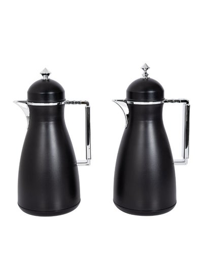 Buy 2Pc Plastic Vacuum Flask Koufa Black & Silver 1L in Saudi Arabia