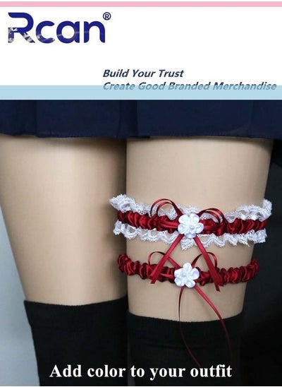 اشتري 2 Pack Lace Garter Bows Wedding Bridal Garter Fashion Leg Accessories Leg Rings for Girls and Women في السعودية