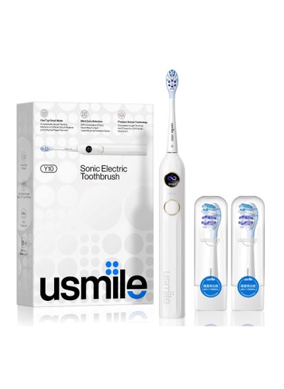 Buy Y10 Sonic Electric Toothbrush - Feedback Display, 4 Brushing Modes, Soft Rubber Brush Head, IPX8 Waterproof, 6 Months Battery Life, Smart Mode, Blind Zone Detection and Pressure Sensor (White) in UAE