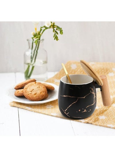 اشتري Porcelain mug with handle, wooden lid, and gold spoon في مصر