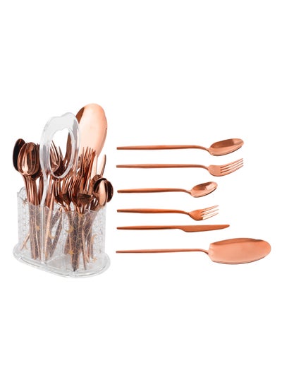 Buy LIFE SMILE Cutlery Set, 18/10 Pure Stainless Steel Flatware Set with Stand, Rust Proof & Fade Proof Dinnerware Set (SHINE ROSE GOLD, 63 Pieces) in UAE