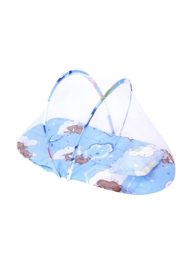 Buy Newborn Baby Children's Bed with Pillow Mat Portable Folding Cot with Mosquito Net Blue in UAE