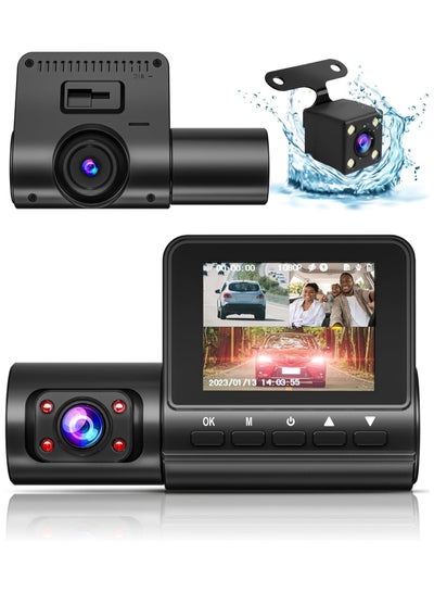 اشتري Dash Camera for Cars, 3 Channel HD Dash Cam Front and Rear Inside, with Night Vision,Built-in Loop Recording,G-Sensor,WDR,24H Parking Monitor,Accident Lock في السعودية