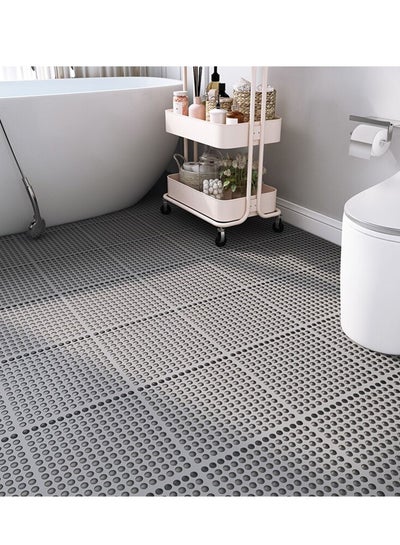 اشتري 12PCS-Interlocking Rubber Bathroom Shower Toilet Non-Slip Floor Tiles Mat 12-Piece Grey with Drain Holes DIY Size في الامارات