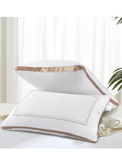 Buy Pack Of 2 Sleep Night 100% Cotton Cover Bed Pillows 1 kg Queen Size 50x75 Cm Filled with Polyester Fiber Down Alternative Soft Luxury Sleeping Pillows in Saudi Arabia