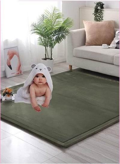 اشتري Nursery Rug Coral Velvet Crawling Rugs Mat Area Rugs Play Crawling Mat for Toddler Children Play Mat Yoga Mat Exercise Pads Carpet Deep Green 150*200 في السعودية