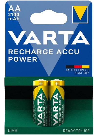 Buy 2100 mAh 2-Piece AA Rechargeable Battery Set Light Green/yellow in Egypt